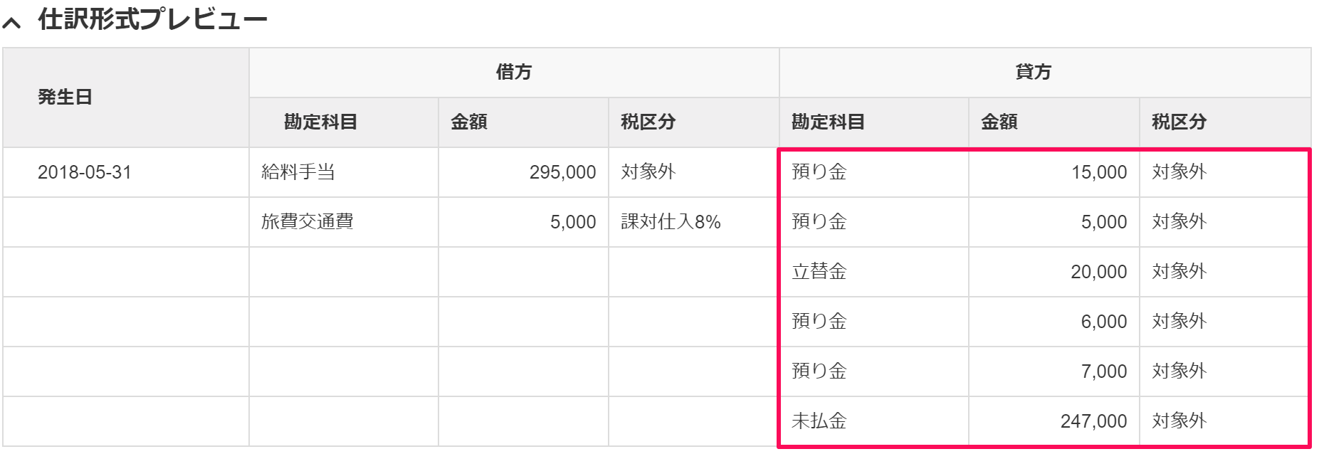 freeeを使った複合仕訳